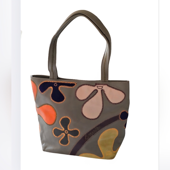 Lamarthe of Paris Leather Purse Gray Boho Flower Shoulder Bag French Designer - Picture 4 of 16